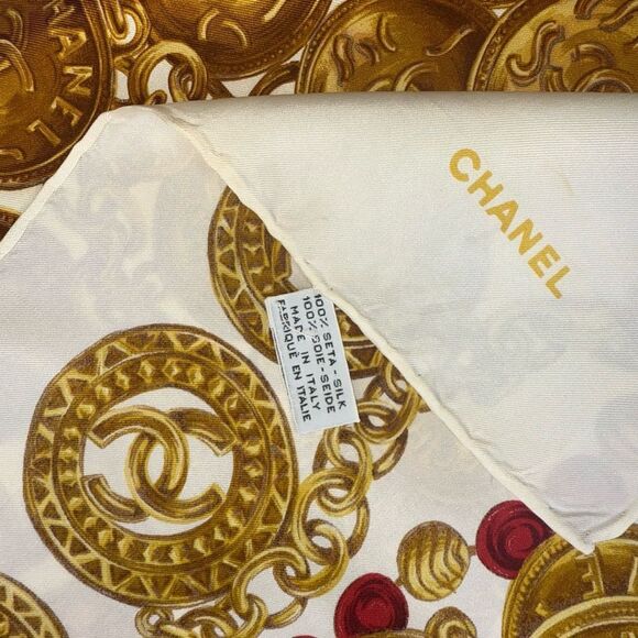 CHANEL CC Logo Jewelry Motif Silk Scarf - Picture 5 of 7